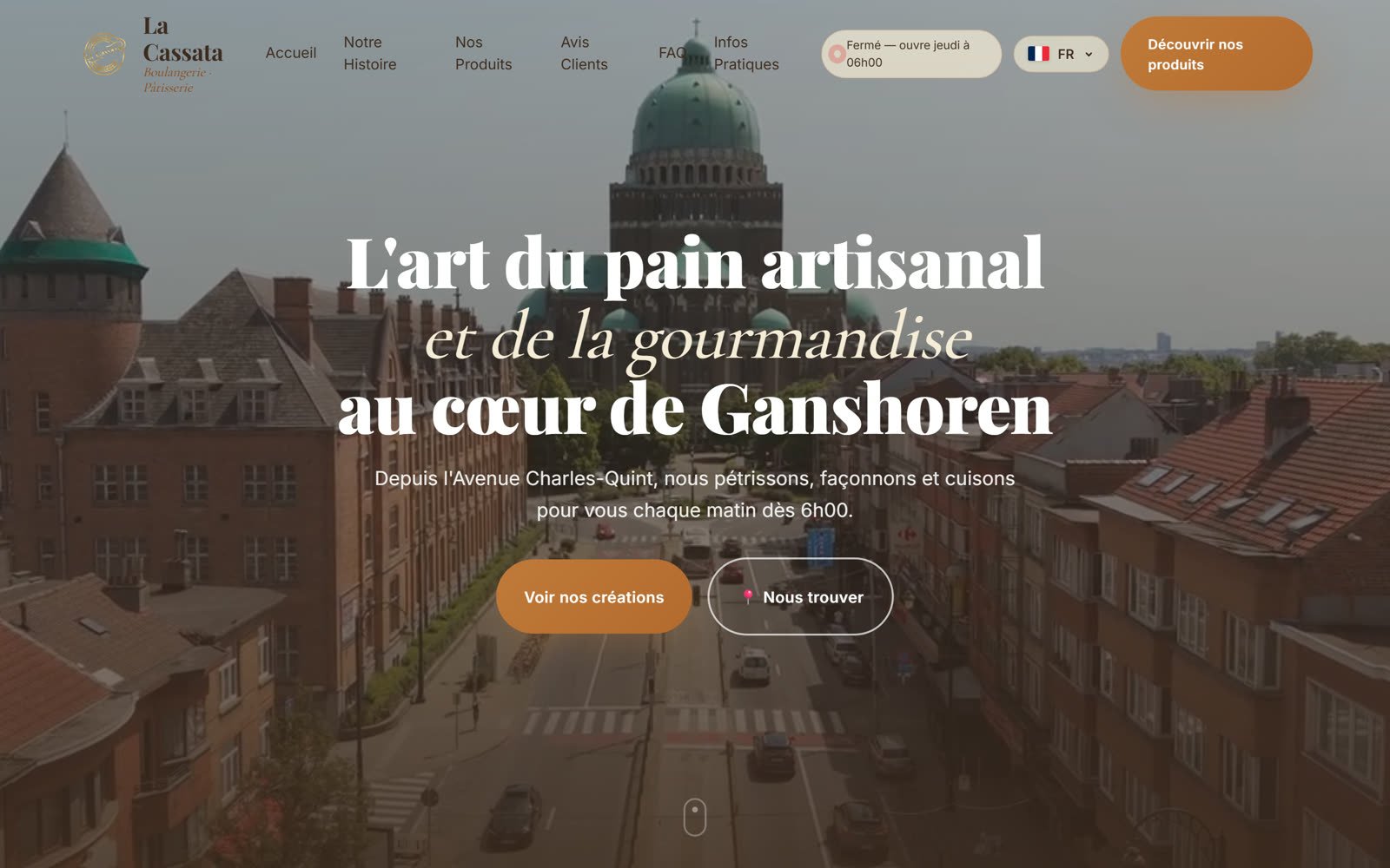 Page d'accueil du site lacassata.be, boulangerie-pâtisserie artisanale à Ganshoren, réalisé par Digispire